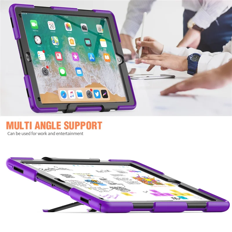 For iPad Pro 12.9 inch (2015) / (2017) Case PC + Silicone Tablet Kickstand Cover with PET Screen Protector - Purple