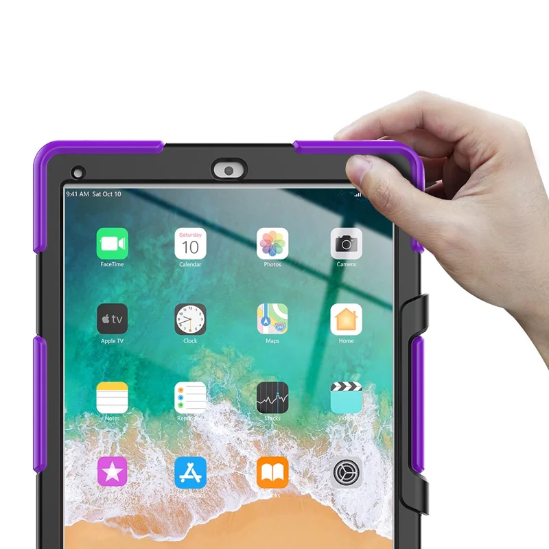 For iPad Pro 12.9 inch (2015) / (2017) Case PC + Silicone Tablet Kickstand Cover with PET Screen Protector - Purple
