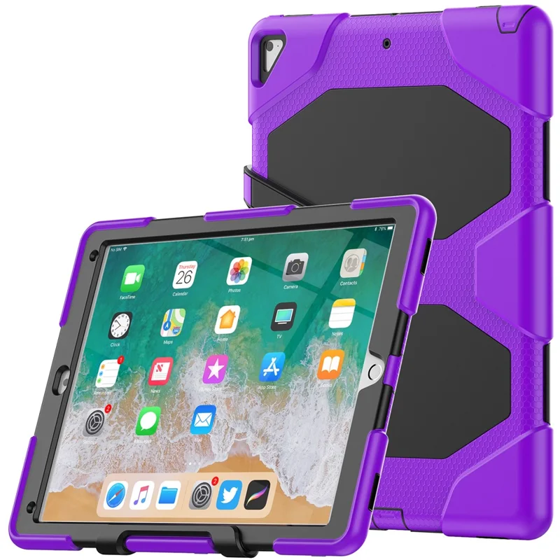 For iPad Pro 12.9 inch (2015) / (2017) Case PC + Silicone Tablet Kickstand Cover with PET Screen Protector - Purple