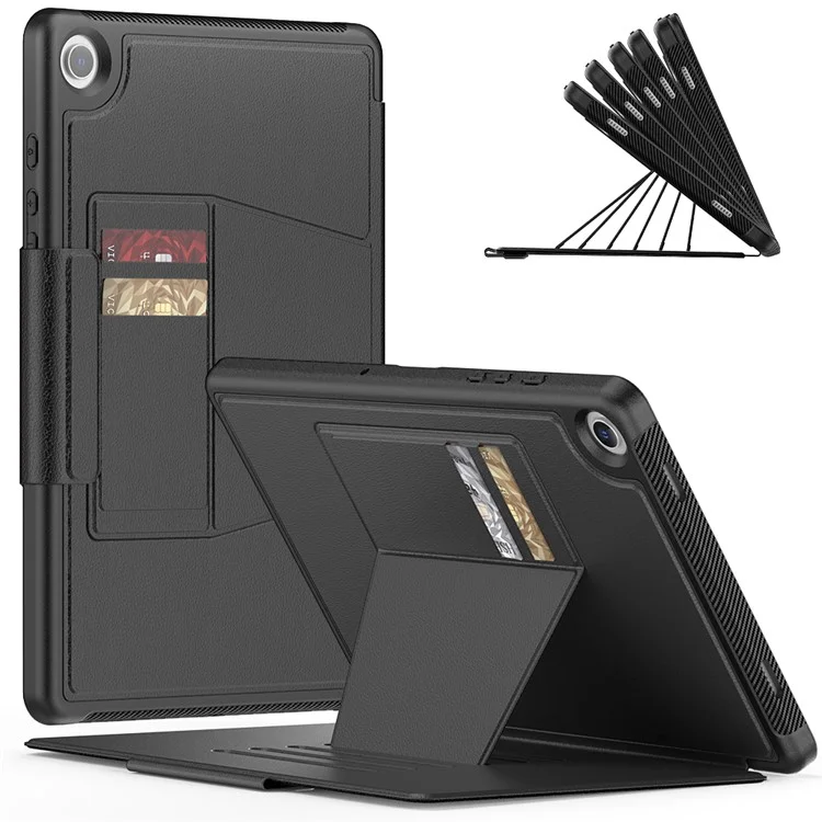 Для Samsung Galaxy Tab A9+ SM-X210 / X216 / X218 Kickstand Case Card Slot Tablet Leather Cover - Black