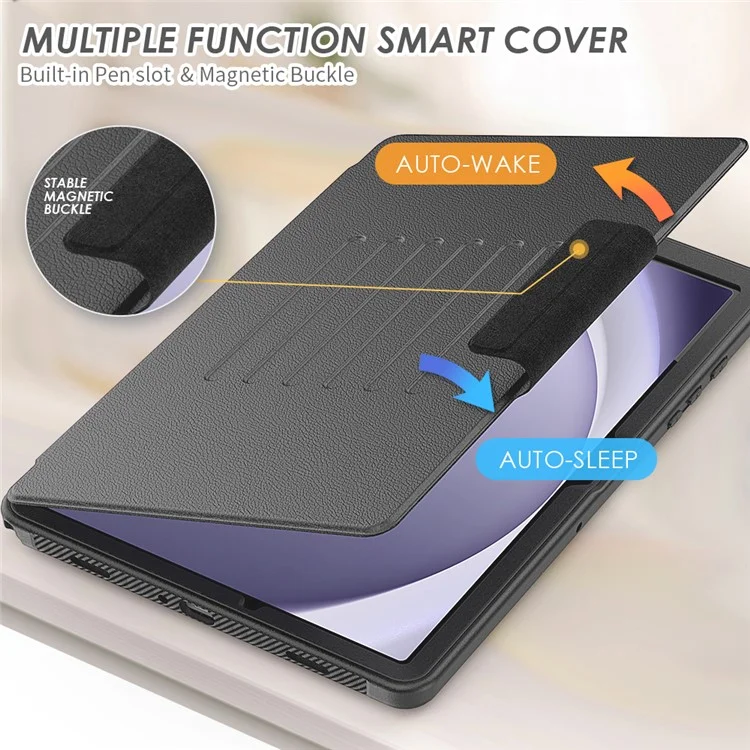 Для Samsung Galaxy Tab A9+ SM-X210 / X216 / X218 Kickstand Case Card Slot Tablet Leather Cover - Black
