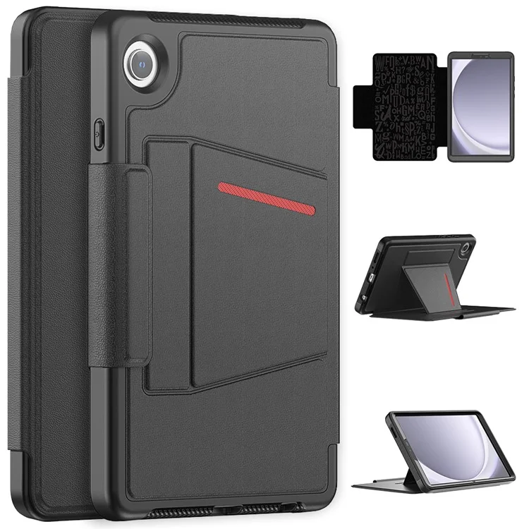 Pour Samsung Galaxy Tab A9 SM-X110 X115 Étui avec support, porte-cartes, en cuir pour tablette - Noir