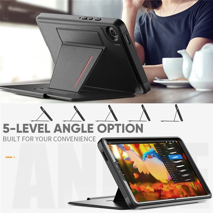 Pour Samsung Galaxy Tab A9 SM-X110 X115 Étui avec support, porte-cartes, en cuir pour tablette - Noir