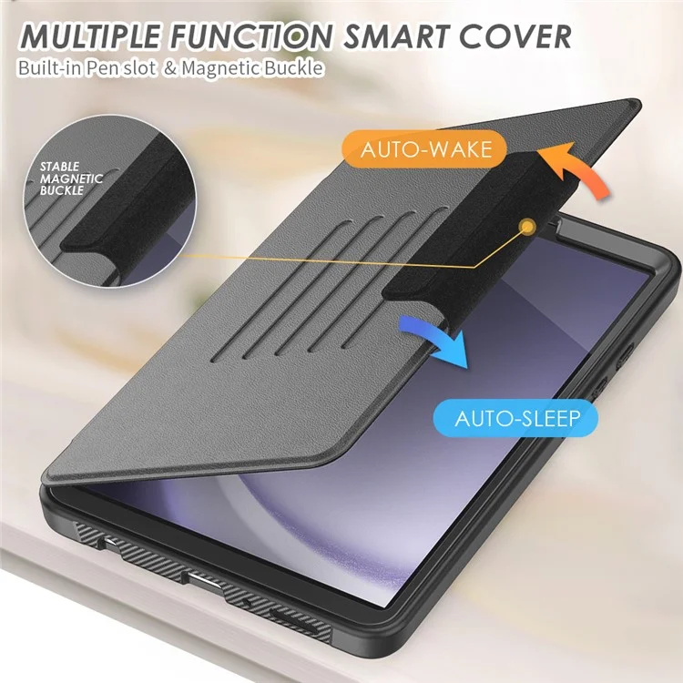 Pour Samsung Galaxy Tab A9 SM-X110 X115 Étui avec support, porte-cartes, en cuir pour tablette - Noir