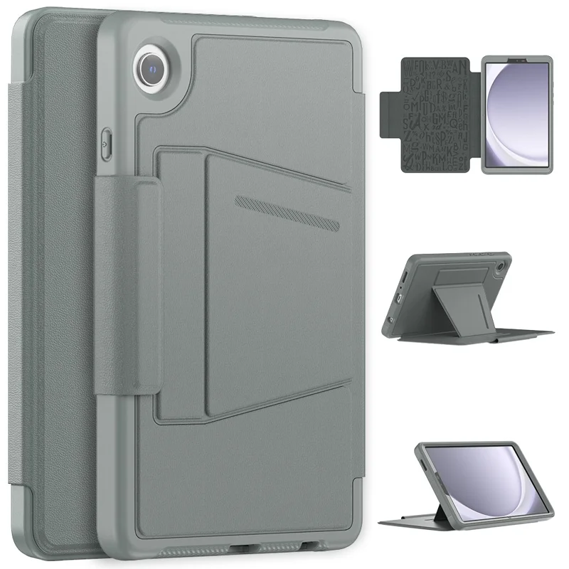 For Samsung Galaxy Tab A9 SM-X110 X115 Case Kickstand Card Holder Leather Tablet Cover - Grey