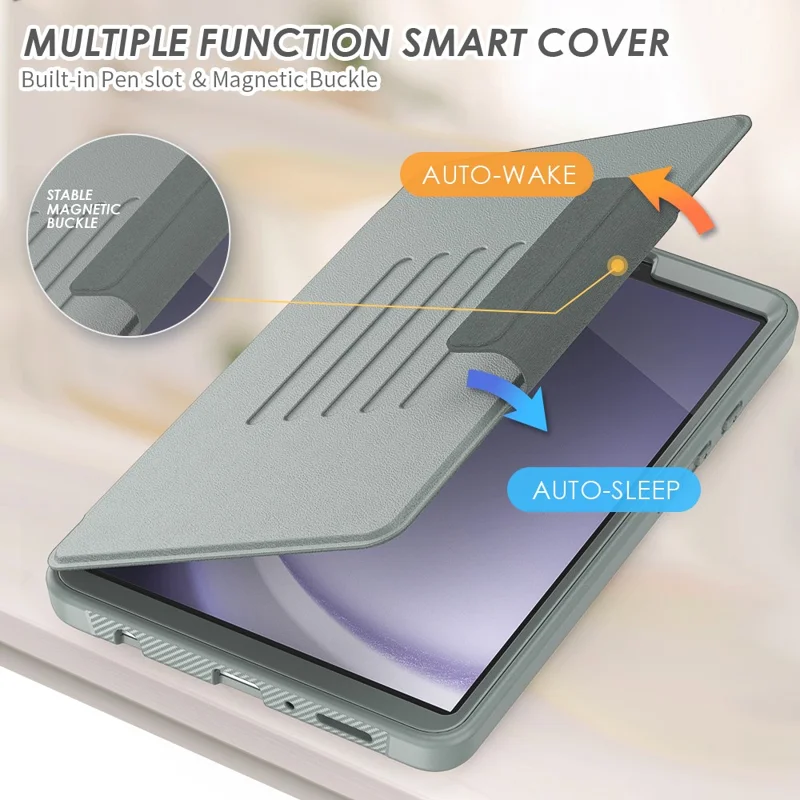 For Samsung Galaxy Tab A9 SM-X110 X115 Case Kickstand Card Holder Leather Tablet Cover - Grey
