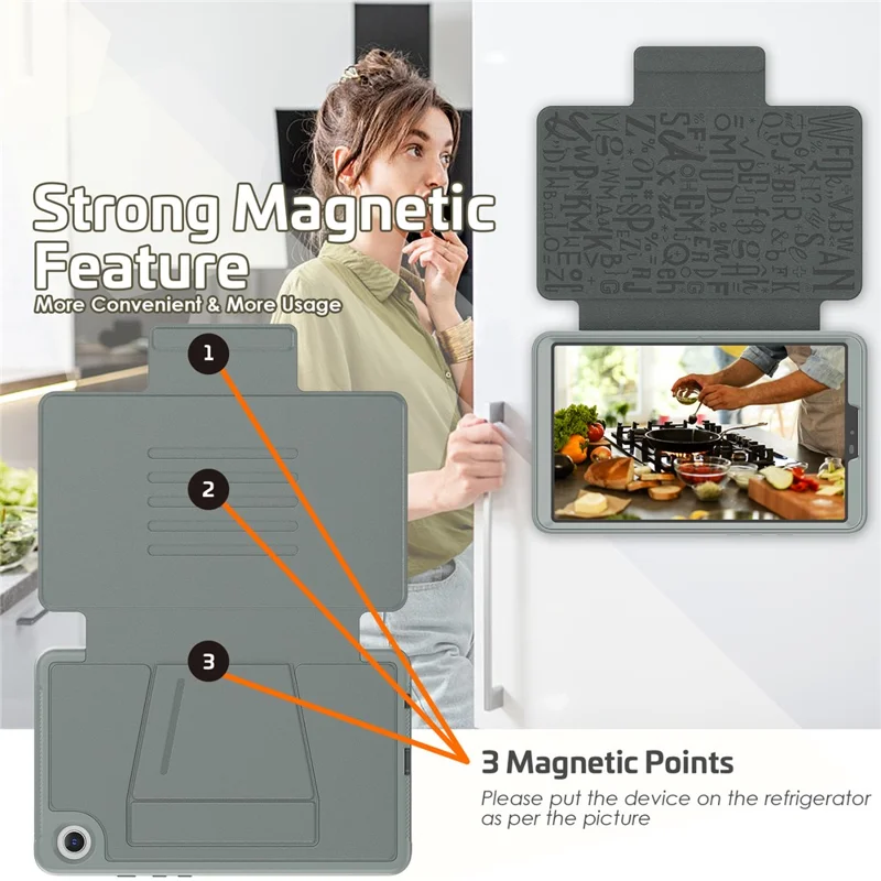 For Samsung Galaxy Tab A9 SM-X110 X115 Case Kickstand Card Holder Leather Tablet Cover - Grey