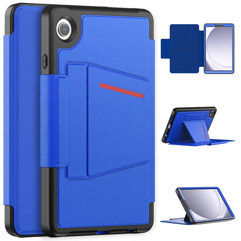 For Samsung Galaxy Tab A9 SM-X110 X115 Case Kickstand Card Holder Leather Tablet Cover - Blue