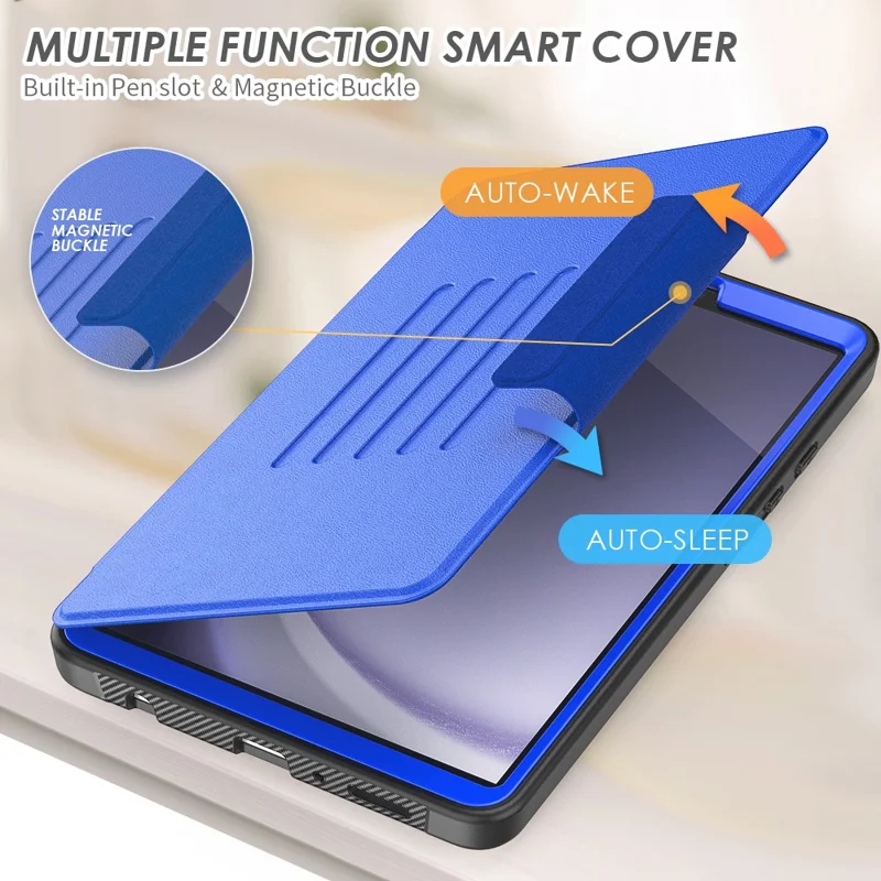 For Samsung Galaxy Tab A9 SM-X110 X115 Case Kickstand Card Holder Leather Tablet Cover - Blue