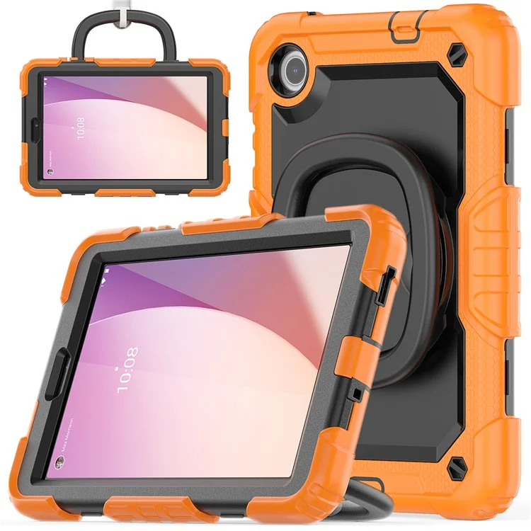 Pour Lenovo Tab M8 (4e génération) 2024 TB-301XU / M8 (4e génération) 2023 TB-300FU Étui Rotative Kickstand Tablette Couvercle avec Bandoulière - Orange