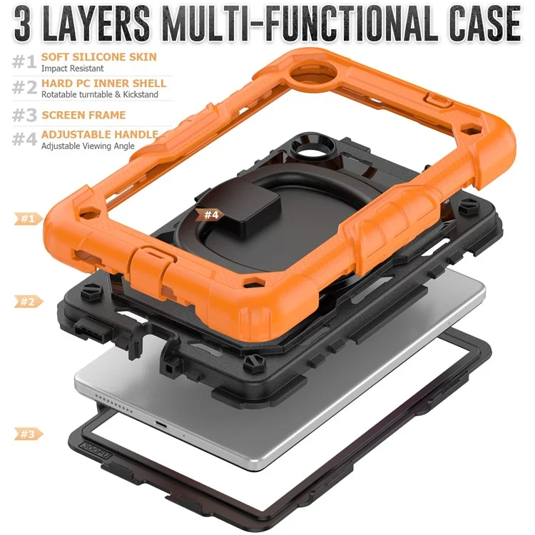 Pour Lenovo Tab M8 (4e génération) 2024 TB-301XU / M8 (4e génération) 2023 TB-300FU Étui Rotative Kickstand Tablette Couvercle avec Bandoulière - Orange