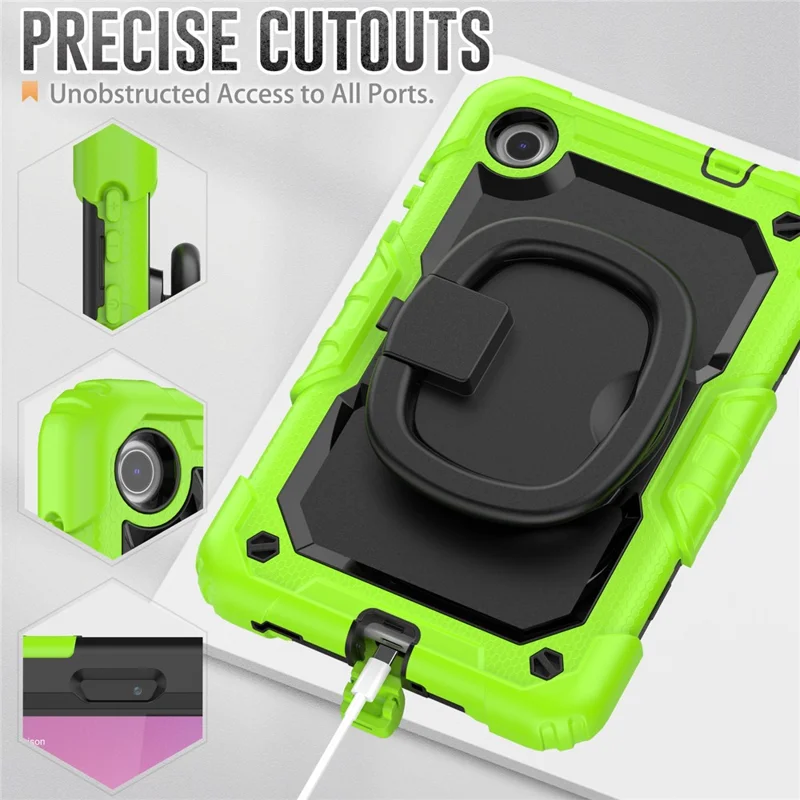For Lenovo Tab M8 (4th Gen) 2024 TB-301XU / M8 (4th Gen) 2023 TB-300FU Case Rotary Kickstand Tablet Cover with Shoulder Strap - Yellowgreen