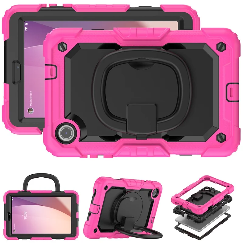 For Lenovo Tab M8 (4th Gen) 2024 TB-301XU / M8 (4th Gen) 2023 TB-300FU Case Rotary Kickstand Tablet Cover with Shoulder Strap - Rose