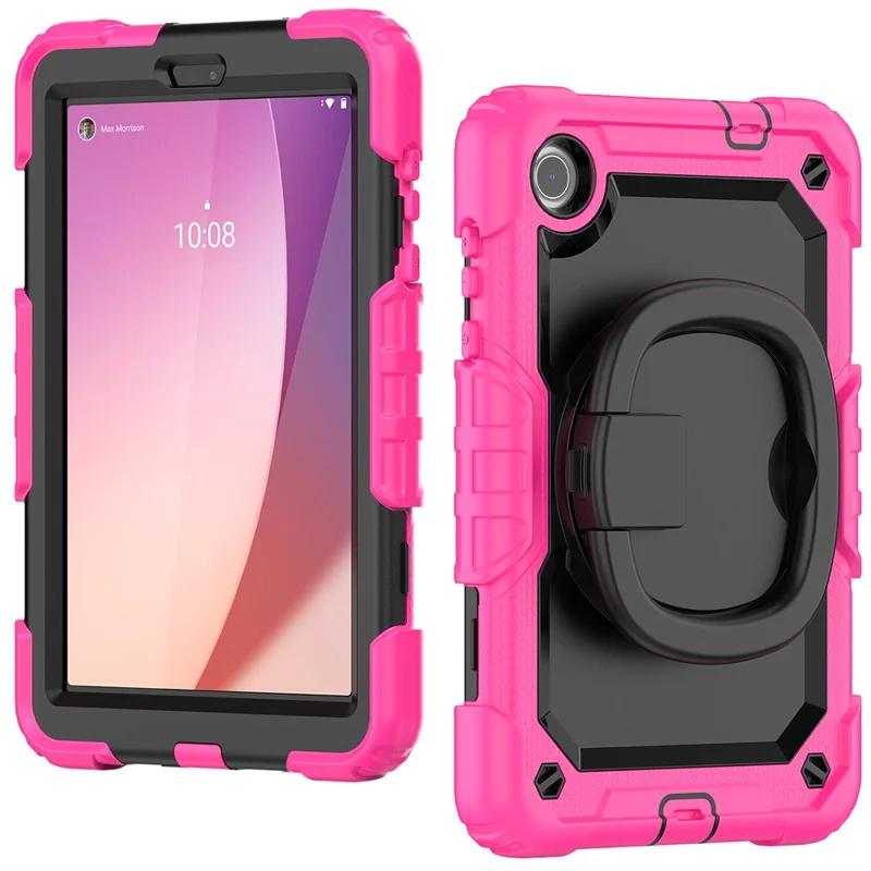 For Lenovo Tab M8 (4th Gen) 2024 TB-301XU / M8 (4th Gen) 2023 TB-300FU Case Rotary Kickstand Tablet Cover with Shoulder Strap - Rose