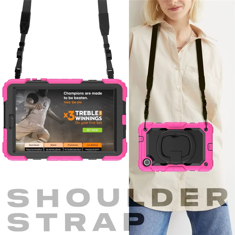 For Lenovo Tab M8 (4th Gen) 2024 TB-301XU / M8 (4th Gen) 2023 TB-300FU Case Rotary Kickstand Tablet Cover with Shoulder Strap - Rose