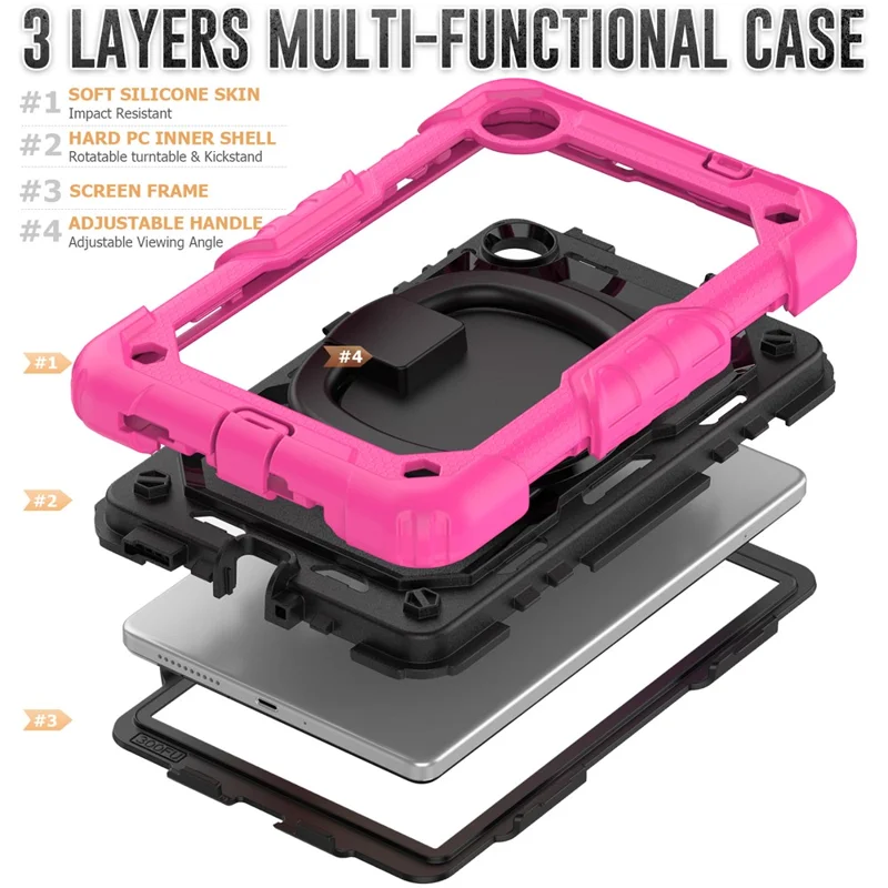 For Lenovo Tab M8 (4th Gen) 2024 TB-301XU / M8 (4th Gen) 2023 TB-300FU Case Rotary Kickstand Tablet Cover with Shoulder Strap - Rose