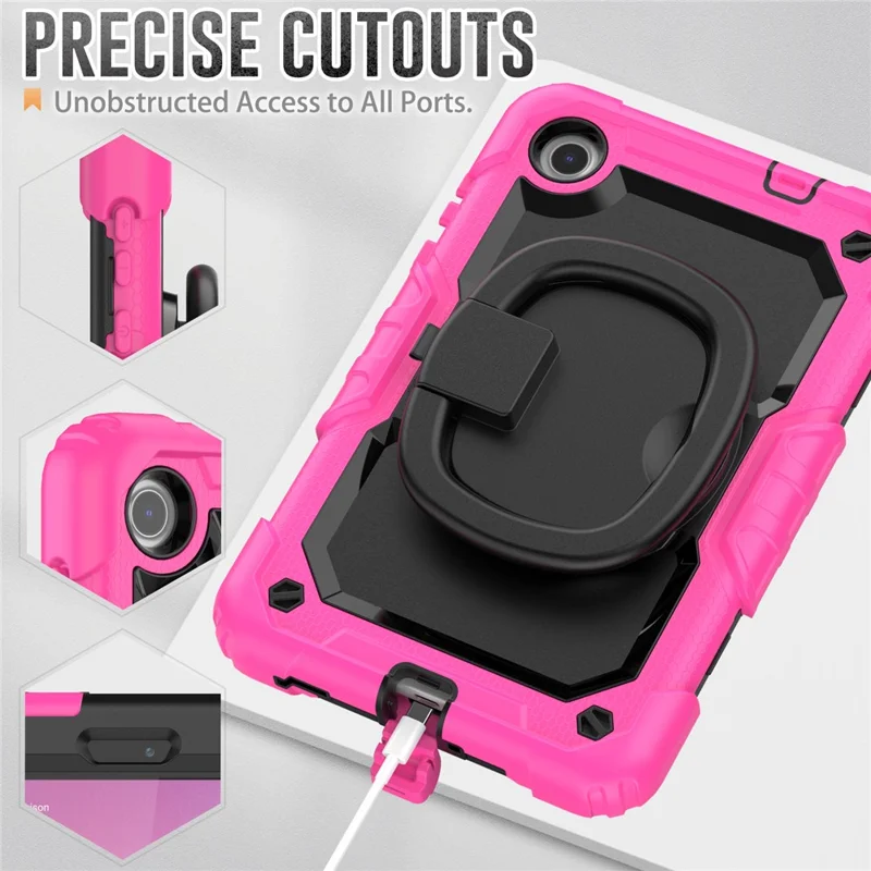 For Lenovo Tab M8 (4th Gen) 2024 TB-301XU / M8 (4th Gen) 2023 TB-300FU Case Rotary Kickstand Tablet Cover with Shoulder Strap - Rose