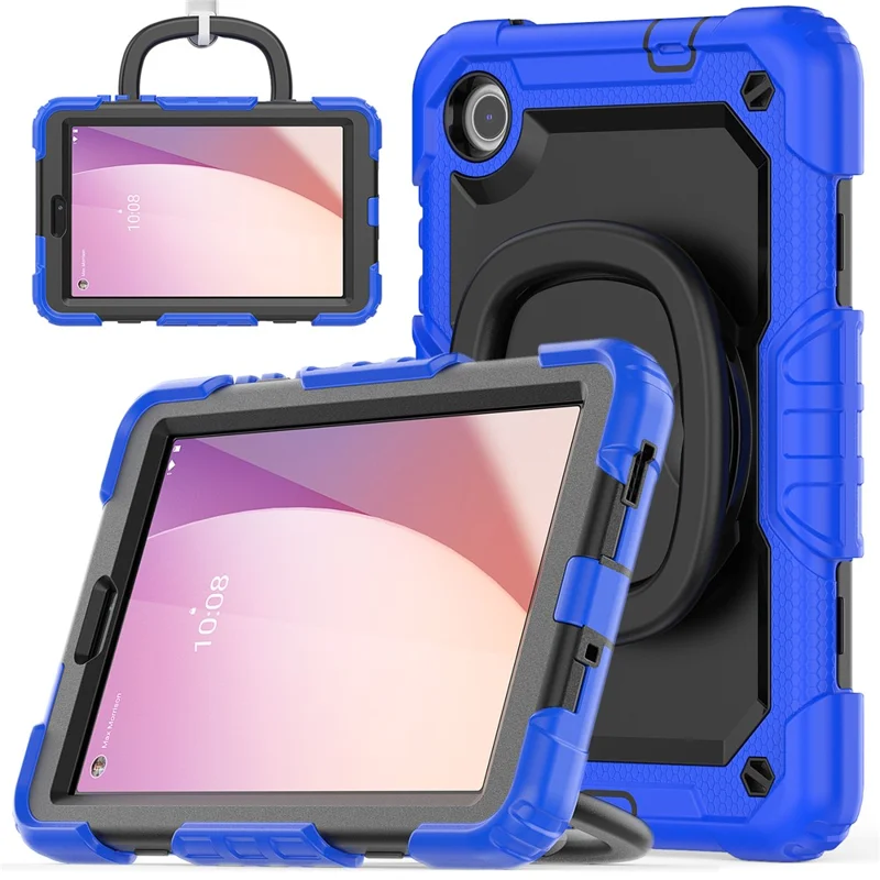For Lenovo Tab M8 (4th Gen) 2024 TB-301XU / M8 (4th Gen) 2023 TB-300FU Case Rotary Kickstand Tablet Cover with Shoulder Strap - Dark Blue