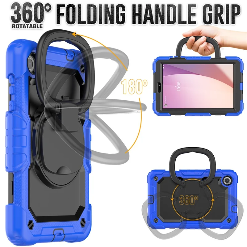 For Lenovo Tab M8 (4th Gen) 2024 TB-301XU / M8 (4th Gen) 2023 TB-300FU Case Rotary Kickstand Tablet Cover with Shoulder Strap - Dark Blue