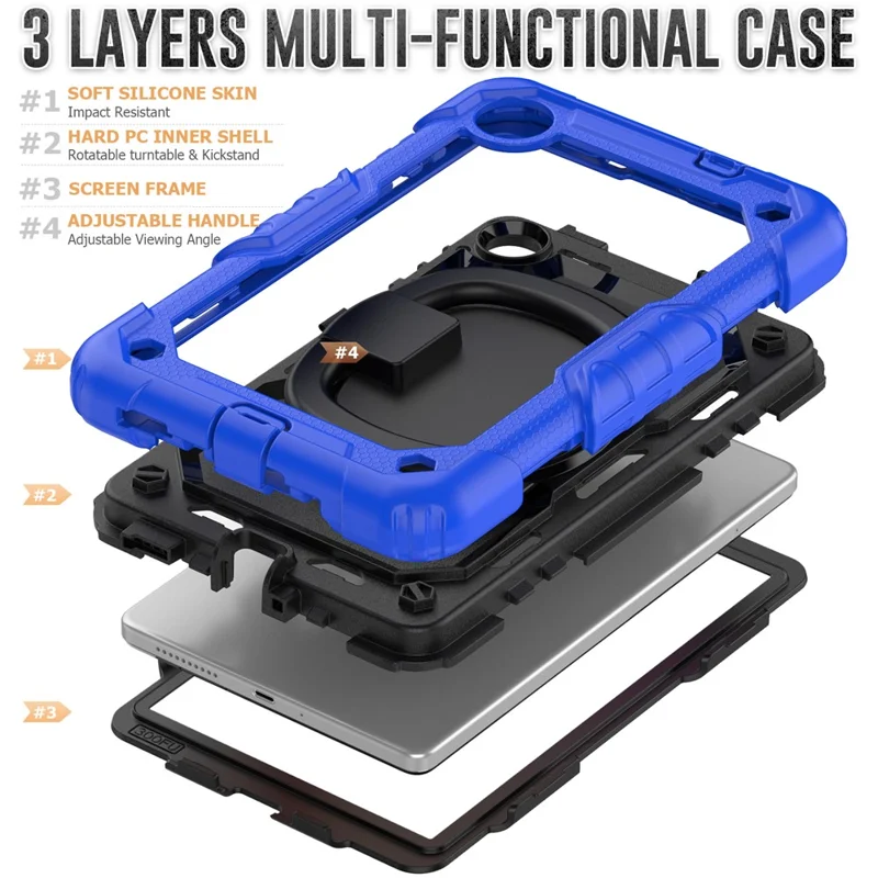 For Lenovo Tab M8 (4th Gen) 2024 TB-301XU / M8 (4th Gen) 2023 TB-300FU Case Rotary Kickstand Tablet Cover with Shoulder Strap - Dark Blue
