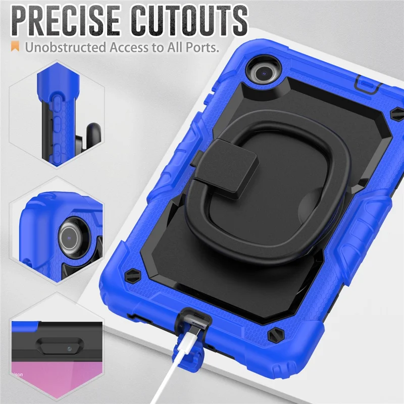 For Lenovo Tab M8 (4th Gen) 2024 TB-301XU / M8 (4th Gen) 2023 TB-300FU Case Rotary Kickstand Tablet Cover with Shoulder Strap - Dark Blue