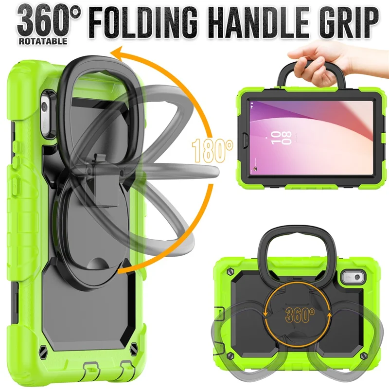 For Lenovo Tab M9 TB-310FU / Lenovo K9 TB310 Kickstand Case PC+Silicone Tablet Cover with Shoulder Strap - Yellowgreen