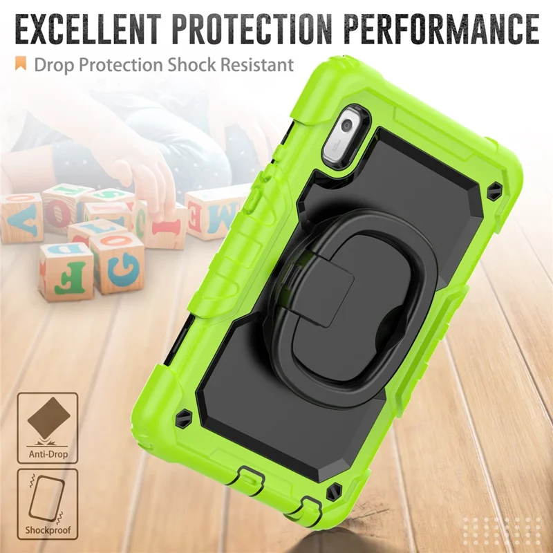 For Lenovo Tab M9 TB-310FU / Lenovo K9 TB310 Kickstand Case PC+Silicone Tablet Cover with Shoulder Strap - Yellowgreen