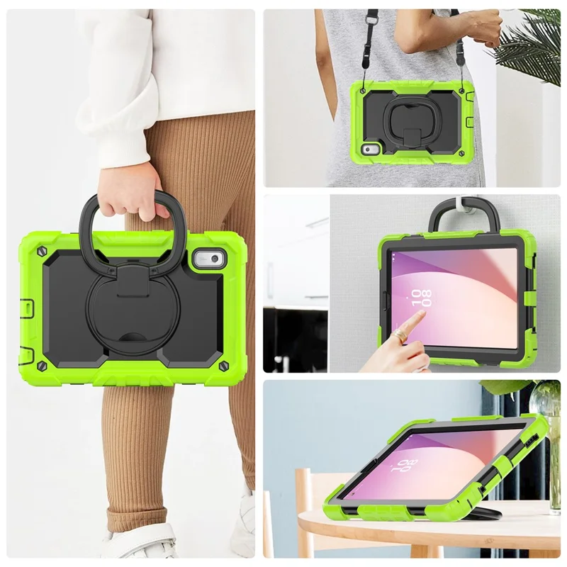 For Lenovo Tab M9 TB-310FU / Lenovo K9 TB310 Kickstand Case PC+Silicone Tablet Cover with Shoulder Strap - Yellowgreen