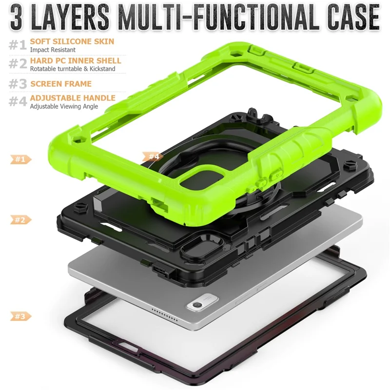 For Lenovo Tab M9 TB-310FU / Lenovo K9 TB310 Kickstand Case PC+Silicone Tablet Cover with Shoulder Strap - Yellowgreen