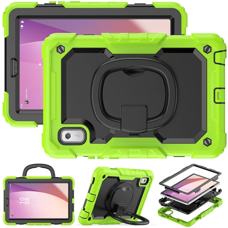 For Lenovo Tab M9 TB-310FU / Lenovo K9 TB310 Kickstand Case PC+Silicone Tablet Cover with Shoulder Strap - Yellowgreen