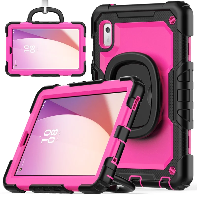 For Lenovo Tab M9 TB-310FU / Lenovo K9 TB310 Kickstand Case PC+Silicone Tablet Cover with Shoulder Strap - Black+Rose PC