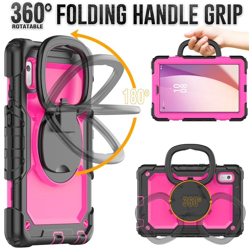 For Lenovo Tab M9 TB-310FU / Lenovo K9 TB310 Kickstand Case PC+Silicone Tablet Cover with Shoulder Strap - Black+Rose PC