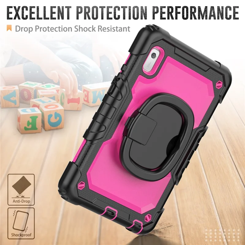 For Lenovo Tab M9 TB-310FU / Lenovo K9 TB310 Kickstand Case PC+Silicone Tablet Cover with Shoulder Strap - Black+Rose PC