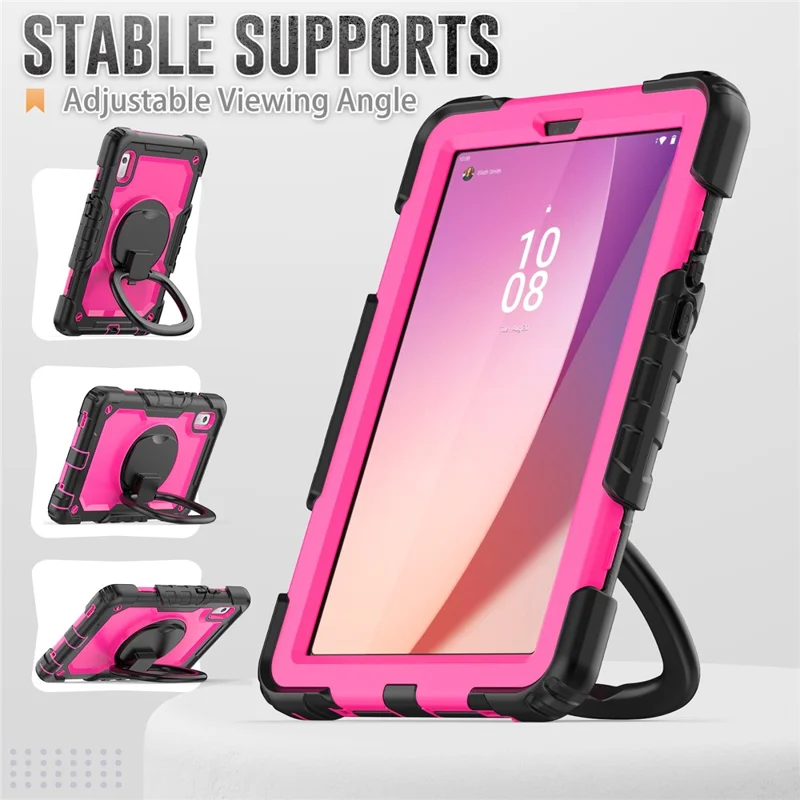 For Lenovo Tab M9 TB-310FU / Lenovo K9 TB310 Kickstand Case PC+Silicone Tablet Cover with Shoulder Strap - Black+Rose PC