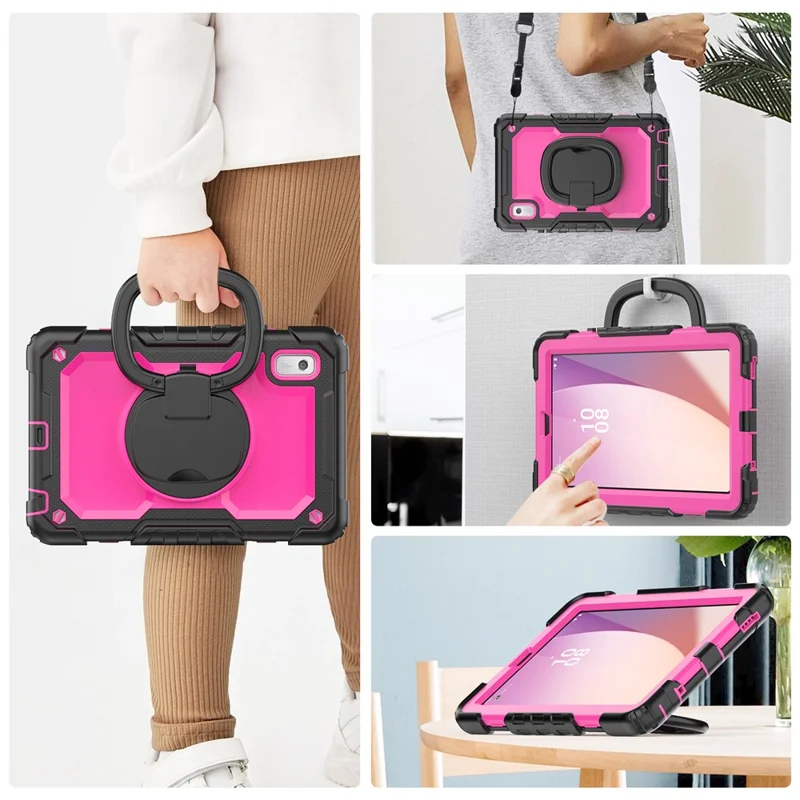 For Lenovo Tab M9 TB-310FU / Lenovo K9 TB310 Kickstand Case PC+Silicone Tablet Cover with Shoulder Strap - Black+Rose PC