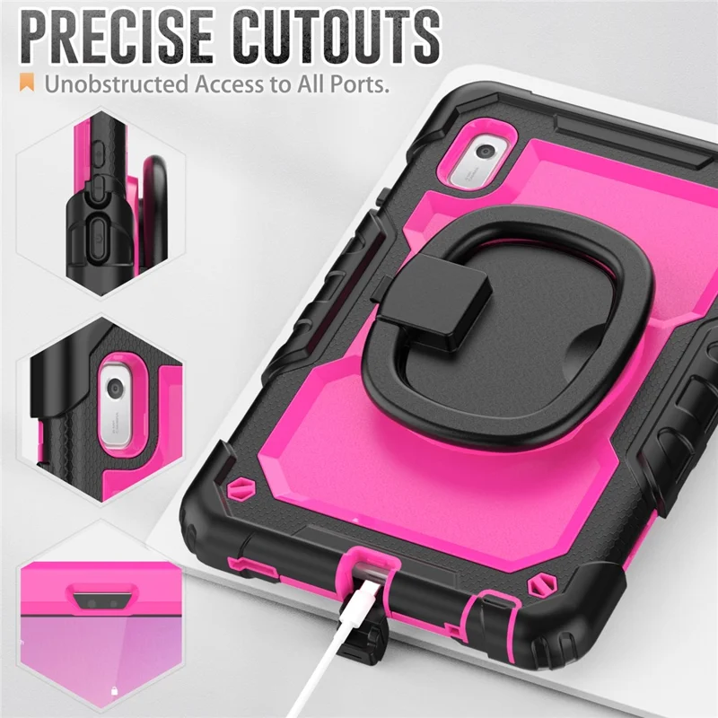 For Lenovo Tab M9 TB-310FU / Lenovo K9 TB310 Kickstand Case PC+Silicone Tablet Cover with Shoulder Strap - Black+Rose PC