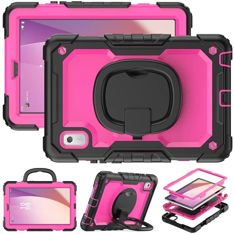For Lenovo Tab M9 TB-310FU / Lenovo K9 TB310 Kickstand Case PC+Silicone Tablet Cover with Shoulder Strap - Black+Rose PC