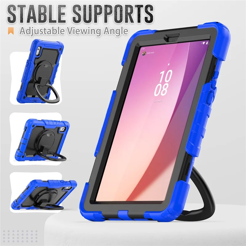 For Lenovo Tab M9 TB-310FU / Lenovo K9 TB310 Kickstand Case PC+Silicone Tablet Cover with Shoulder Strap - Dark Blue