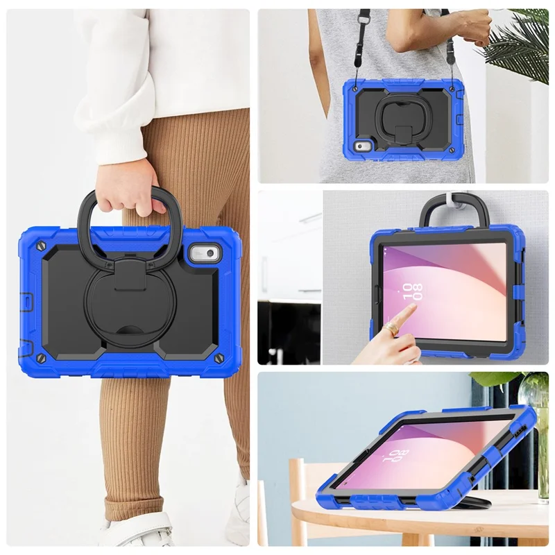For Lenovo Tab M9 TB-310FU / Lenovo K9 TB310 Kickstand Case PC+Silicone Tablet Cover with Shoulder Strap - Dark Blue
