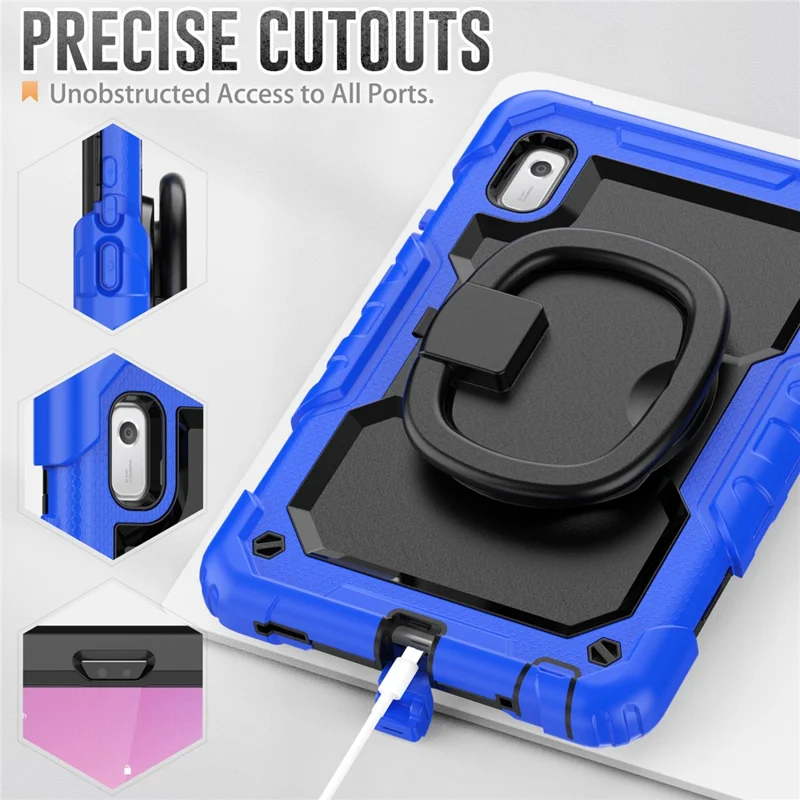 For Lenovo Tab M9 TB-310FU / Lenovo K9 TB310 Kickstand Case PC+Silicone Tablet Cover with Shoulder Strap - Dark Blue