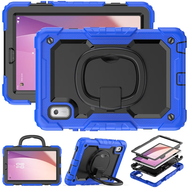 For Lenovo Tab M9 TB-310FU / Lenovo K9 TB310 Kickstand Case PC+Silicone Tablet Cover with Shoulder Strap - Dark Blue