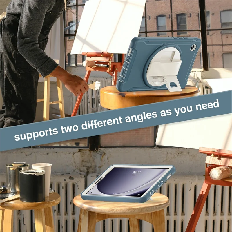 For Samsung Galaxy Tab A9 Rugged Case Hand Strap Kickstand Tablet Cover - Cornflower Blue