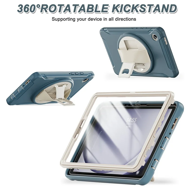 For Samsung Galaxy Tab A9 Rugged Case Hand Strap Kickstand Tablet Cover - Cornflower Blue
