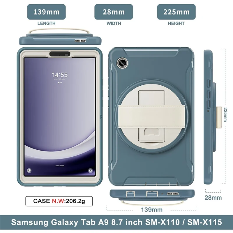 For Samsung Galaxy Tab A9 Rugged Case Hand Strap Kickstand Tablet Cover - Cornflower Blue