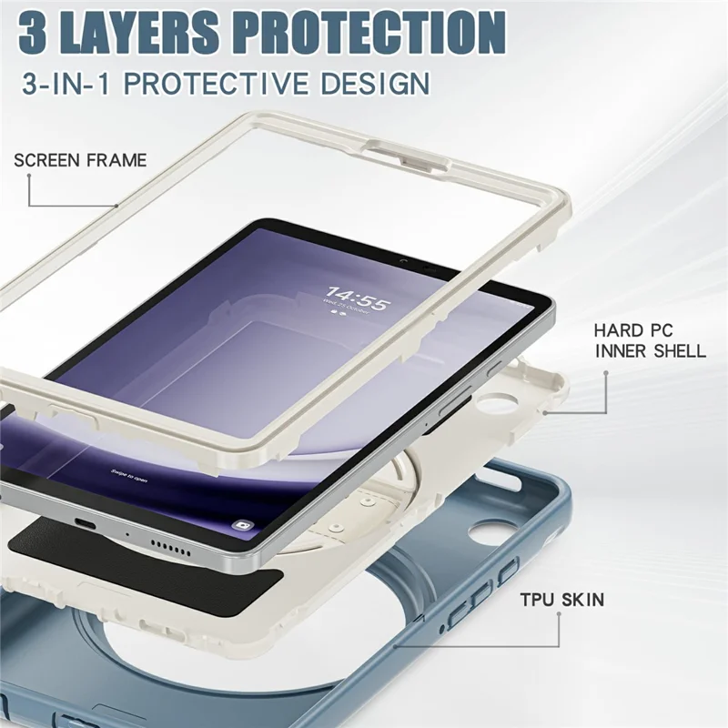 For Samsung Galaxy Tab A9 Rugged Case Hand Strap Kickstand Tablet Cover - Cornflower Blue