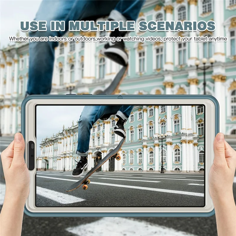 For Samsung Galaxy Tab A9 Rugged Case Hand Strap Kickstand Tablet Cover - Cornflower Blue