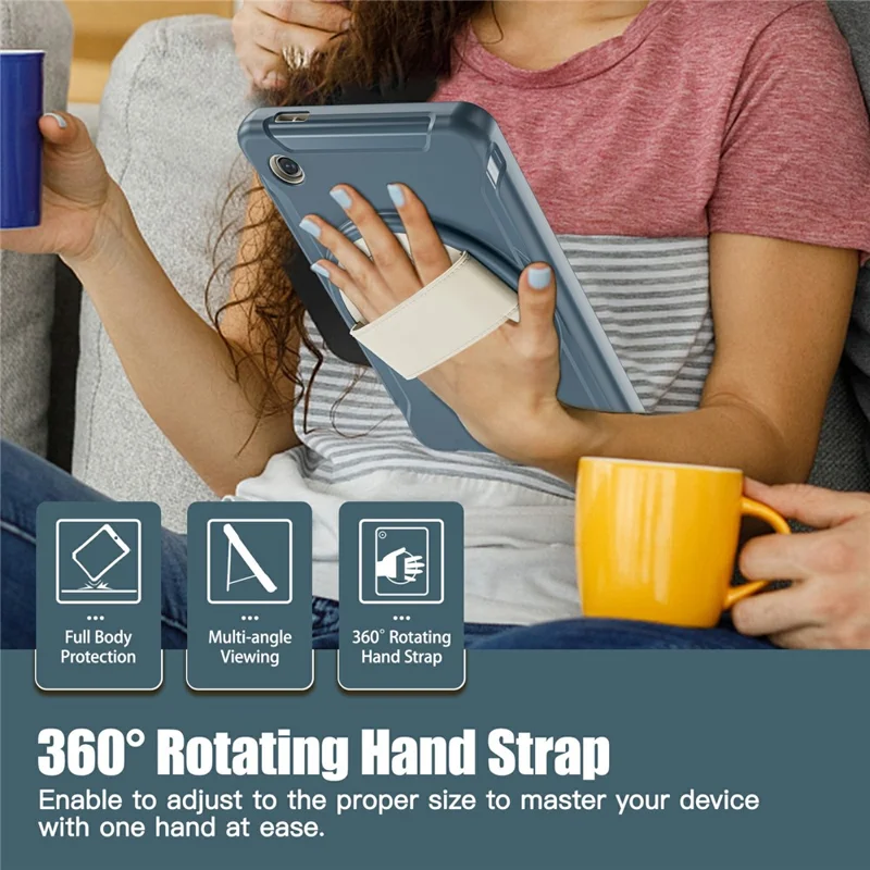 For Samsung Galaxy Tab A9 Rugged Case Hand Strap Kickstand Tablet Cover - Cornflower Blue