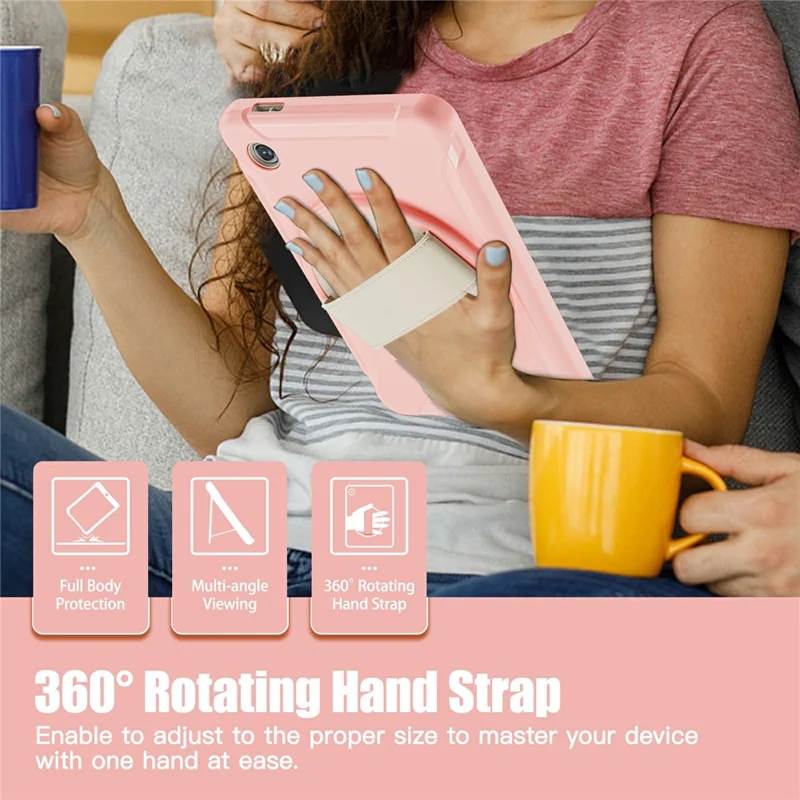 For Samsung Galaxy Tab A9 Rugged Case Hand Strap Kickstand Tablet Cover - Cherry Blossoms Pink