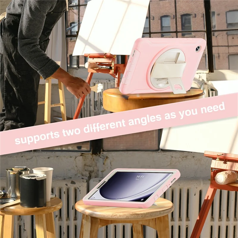 For Samsung Galaxy Tab A9 Rugged Case Hand Strap Kickstand Tablet Cover - Cherry Blossoms Pink