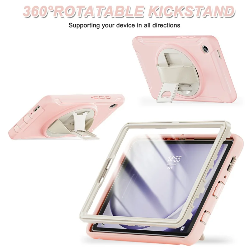 For Samsung Galaxy Tab A9 Rugged Case Hand Strap Kickstand Tablet Cover - Cherry Blossoms Pink